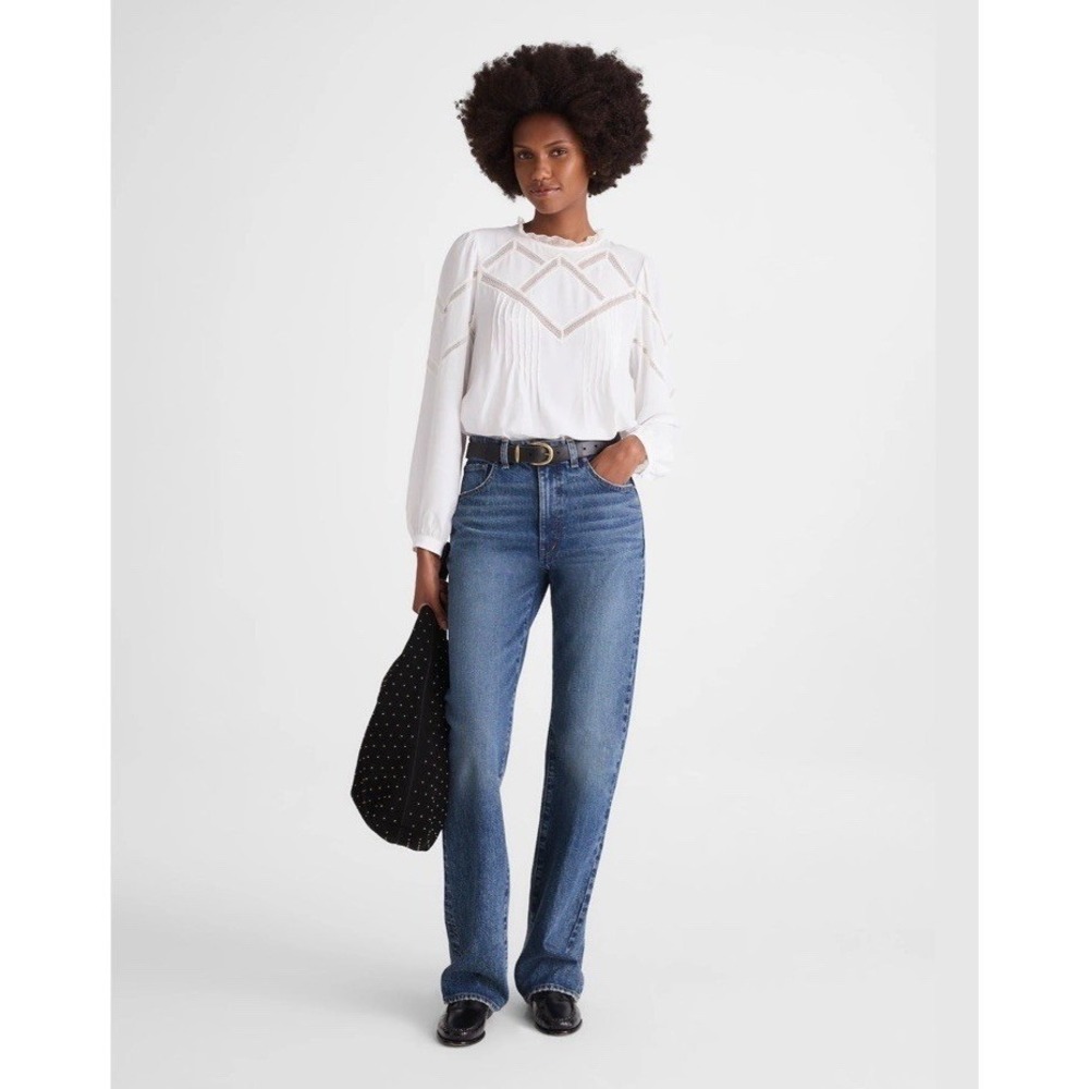 Madewell NWT Lace Insert Mock neck Top White Cream Size Small Silky - Picture 5 of 12